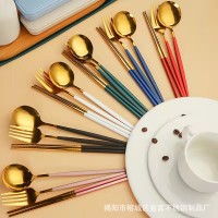 網紅星巴風不銹鋼餐具套裝新款葡萄牙餐勺叉筷子便攜三件套加LOGO